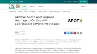 
                            8. Akamai, SpotX and Yospace team up to Go Live with addressable ...