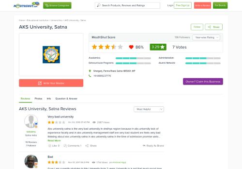 
                            11. AKS UNIVERSITY SATNA Reviews | Address | Phone Number | Courses