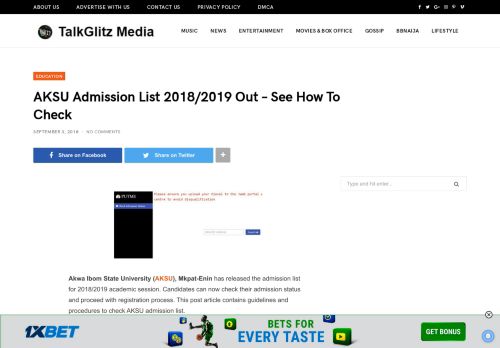 
                            8. AKSU Admission List 2018/2019 Out – See How To Check - talkGlitz