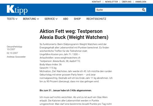 
                            12. Aktion Fett weg: Testperson Alexia Buck (Weight Watchers) - Artikel ...