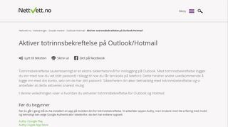 
                            11. Aktiver 2-trinns bekreftelse på Outlook/Hotmail - Nettvett.no