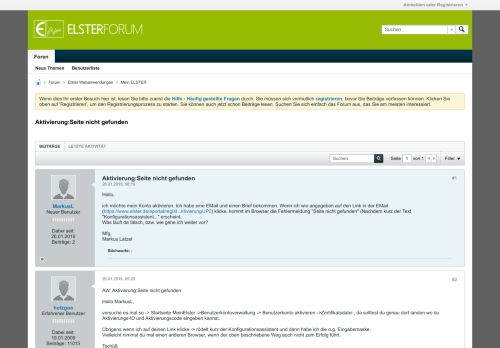 
                            2. Aktivierung:Seite nicht gefunden - Elster-Forum