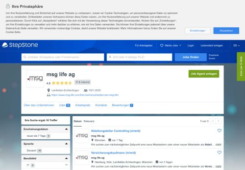 
                            11. Aktuelle Jobs bei msg life ag | StepStone