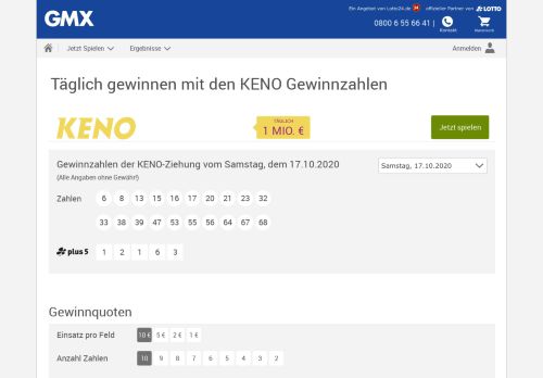 
                            9. Aktuelle KENO Zahlen auf GMX Lotto! - WEB.DE Lotto