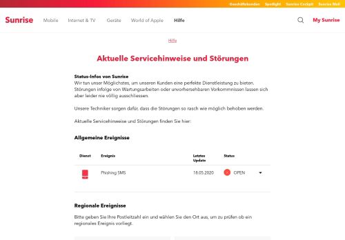 
                            1. Aktuelle Servicehinweise und Störungen – Netz und ... - Sunrise