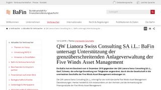 
                            6. Aktuelles für Verbraucher - QW Lianora Swiss Consulting SA iL - BaFin