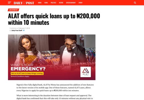 
                            10. ALAT offers quick loans up to ₦200000 within 10 ... - Daily Post Nigeria