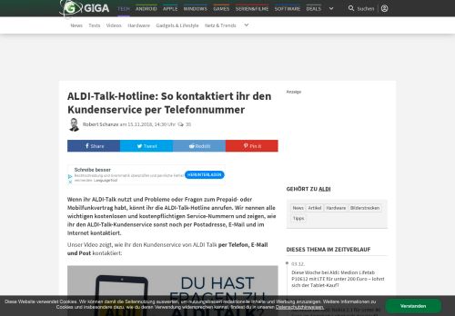 
                            12. ALDI-Talk-Hotline: So kontaktiert ihr den Kundenservice per ... - Giga