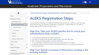 
                            8. ALEKS Registration Steps | Academic Preparation and Placement