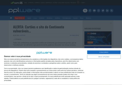 
                            10. ALERTA: Cartões e site do Continente vulneráveis… - Pplware