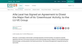 
                            12. Alfa Laval has Signed an Agreement to Divest the Major Part of its ...