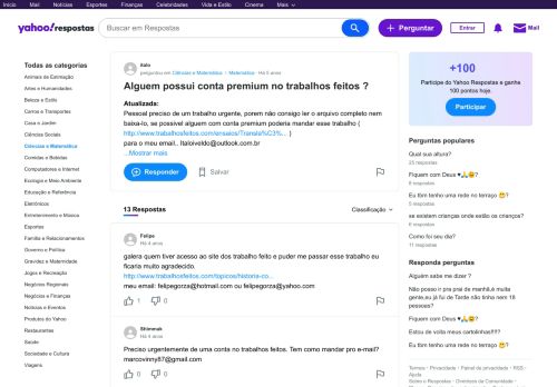 
                            12. Alguem possui conta premium no trabalhos feitos ? | Yahoo Respostas