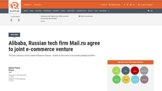 
                            9. Alibaba, Russian tech firm Mail.ru agree to joint e-commerce venture