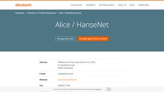 
                            7. Alice / HanseNet Kündigungsadresse und Kontaktdaten - Aboalarm