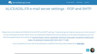 
                            13. ALICEADSL.FR email server settings - POP and SMTP ...