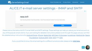 
                            13. ALICE.IT email server settings - IMAP and SMTP - ServerSettings.Email