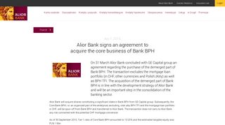 
                            4. Alior Bank signs an agreement to acquire the core business of Bank ...