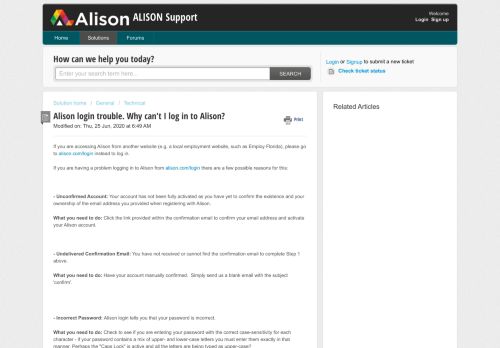 
                            6. ALISON login trouble. Why can't I log in to ALISON? : ALISON Support