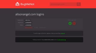 
                            5. alisonangel.com passwords - BugMeNot