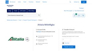 
                            10. Alitalia Alitalia MilleMiglia Membership Rewards® Transfer Points