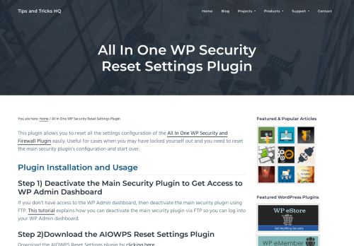 
                            4. All In One WP Security Reset Settings Plugin | Tips and Tricks HQ