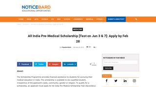 
                            6. All India Pre-Medical Scholarship [Test on Jun 3 & 7]: Apply by Feb 28 ...