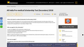 
                            10. All India Pre-medical Scholarship Test (Secondary) 2018 - Buddy4Study