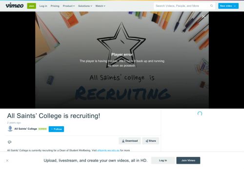 
                            12. All Saints' College is recruiting! on Vimeo