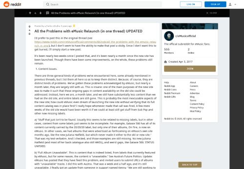 
                            8. All the Problems with eMusic Relaunch (in one thread) UPDATED ...