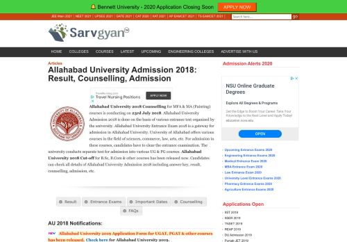 
                            12. Allahabad University Admission 2018: Result, Counselling, Admission