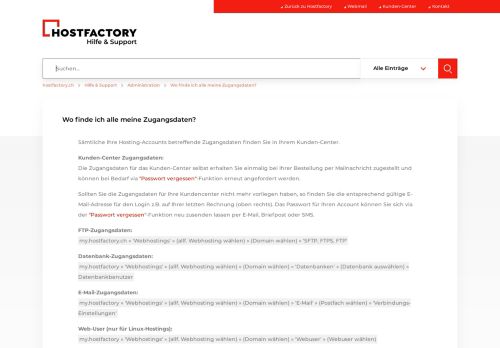 
                            6. Alle meine Zugangsdaten - Hosting FAQs by hostfactory.ch