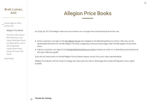 
                            11. Allegion Price Books - Brett Lomax, AHC - Google Sites