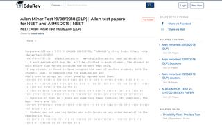 
                            9. Allen Minor Test 19/08/2018 (DLP) NEET Notes | EduRev