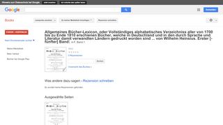 
                            8. Allgemeines Bücher-Lexicon, oder Vollständiges alphabetisches ... - Google Books-Ergebnisseite
