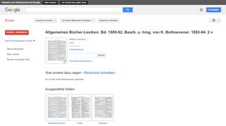 
                            10. Allgemeines Bücher-Lexikon: Bd. 1889-92. Bearb. u. hrsg. von K. ... - Google Books-Ergebnisseite