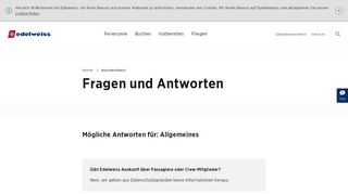 
                            2. Allgemeines - FAQ und Kontakt - Edelweiss Air