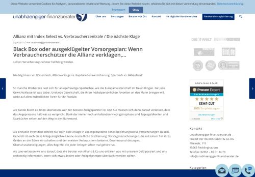 
                            10. Allianz mit Index Select vs. Verbraucherzentrale / Die nächste Klage ...