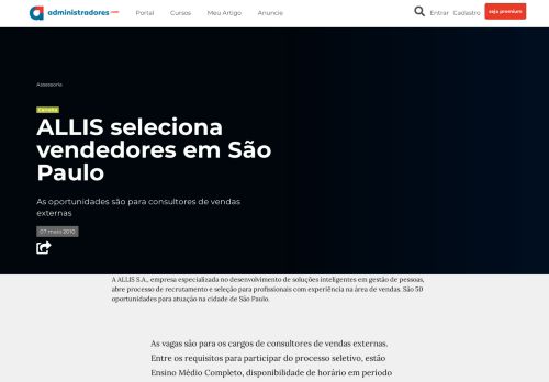 
                            13. ALLIS seleciona vendedores em São Paulo - Notícias - Carreira ...