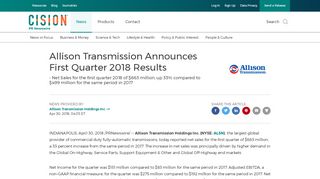 
                            9. Allison Transmission Announces First Quarter 2018 Results