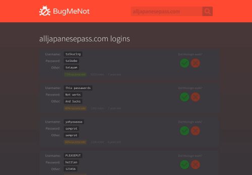 
                            2. alljapanesepass.com passwords - BugMeNot