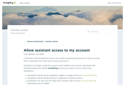 
                            4. Allow assistant access to my account - SmugMug