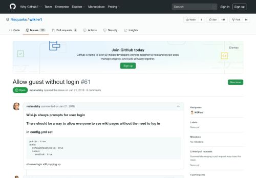 
                            7. Allow guest without login · Issue #61 · Requarks/wiki-v1 · GitHub