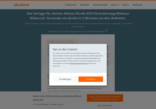 
                            13. AllSecur KFZ-Versicherung online widerrufen - Aboalarm