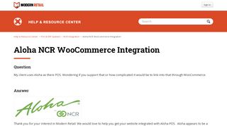 
                            12. Aloha NCR WooCommerce Integration – Help & Resource Center