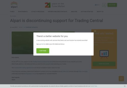 
                            3. Alpari is discontinuing support for Trading Central