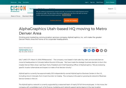 
                            10. AlphaGraphics Utah-based HQ moving to Metro Denver Area