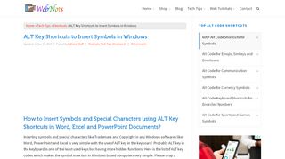 
                            4. ALT Key Shortcuts to Insert Symbols in Windows » WebNots
