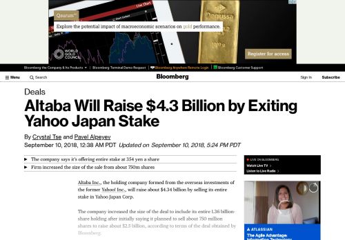 
                            6. Altaba Will Raise $4.3 Billion by Exiting Yahoo Japan Stake - Bloomberg