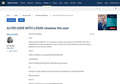 
                            11. ALTER USER WITH LOGIN renames the user - SQL Server Central
