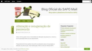 
                            10. Alteração e recuperação de passwords - Blog do SAPO Mail